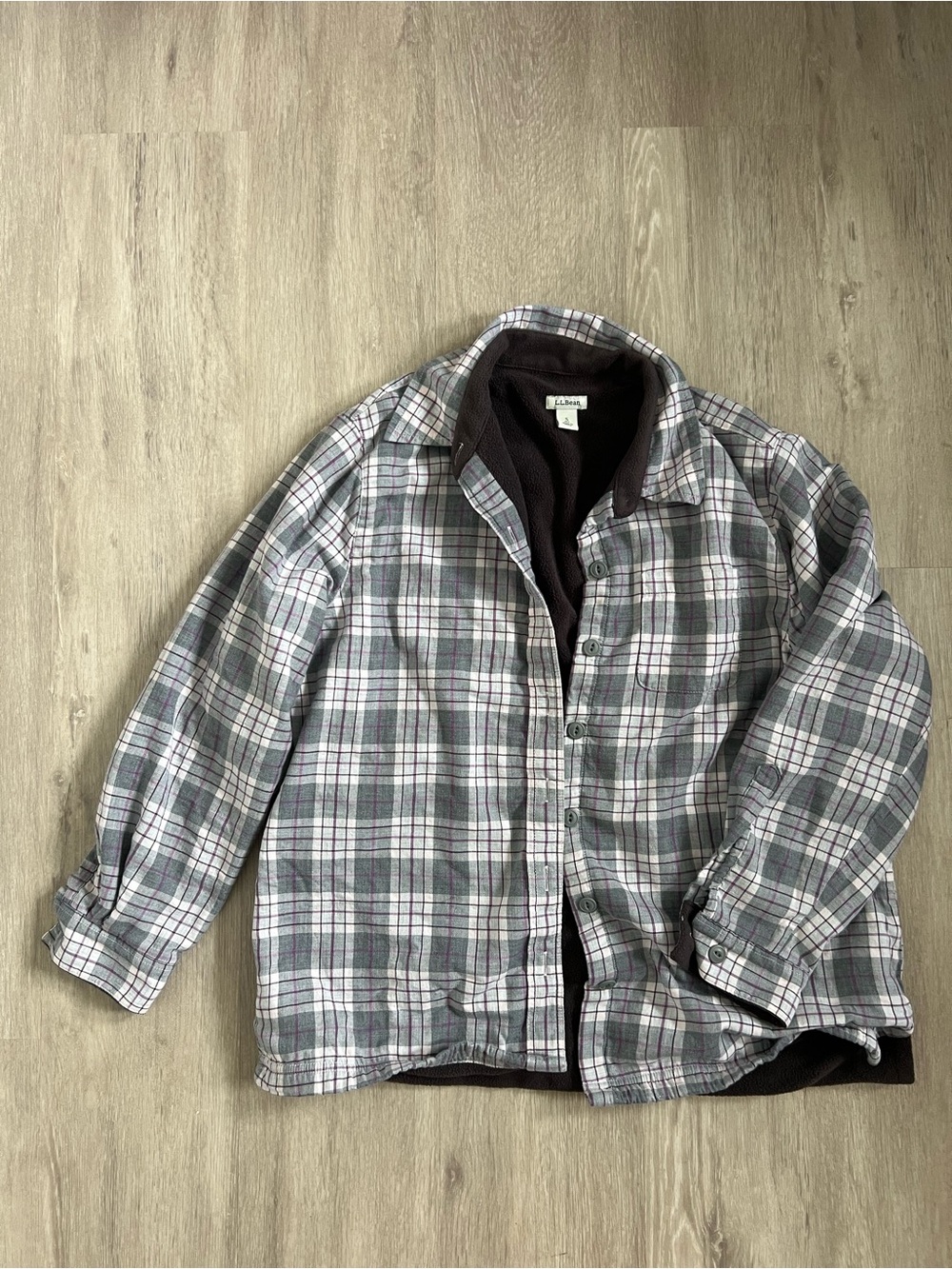 L.L. Bean Gray White Plaid Shacket Shirt-Jacket Fully Flannel Lined Sm P